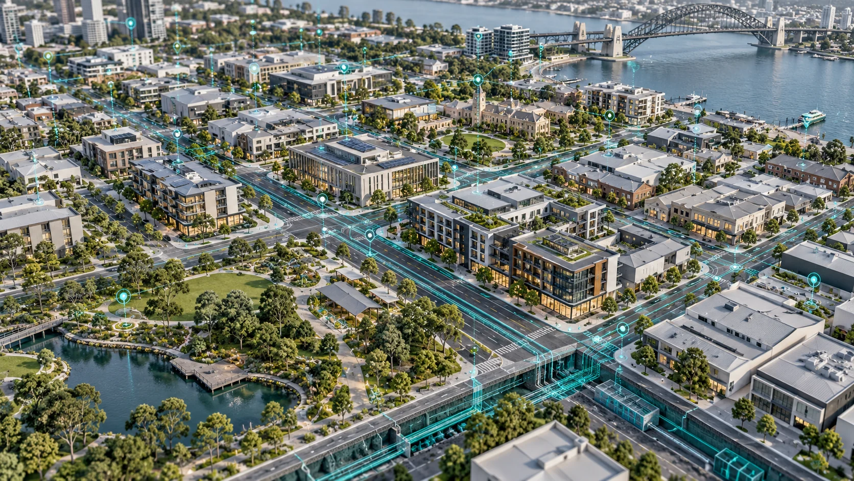 Concept digital twin of a city district with connected spatial assets